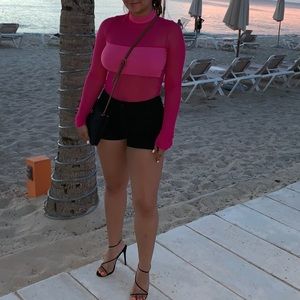 Fashion Nova Mesh High Neck Long Sleeve Top